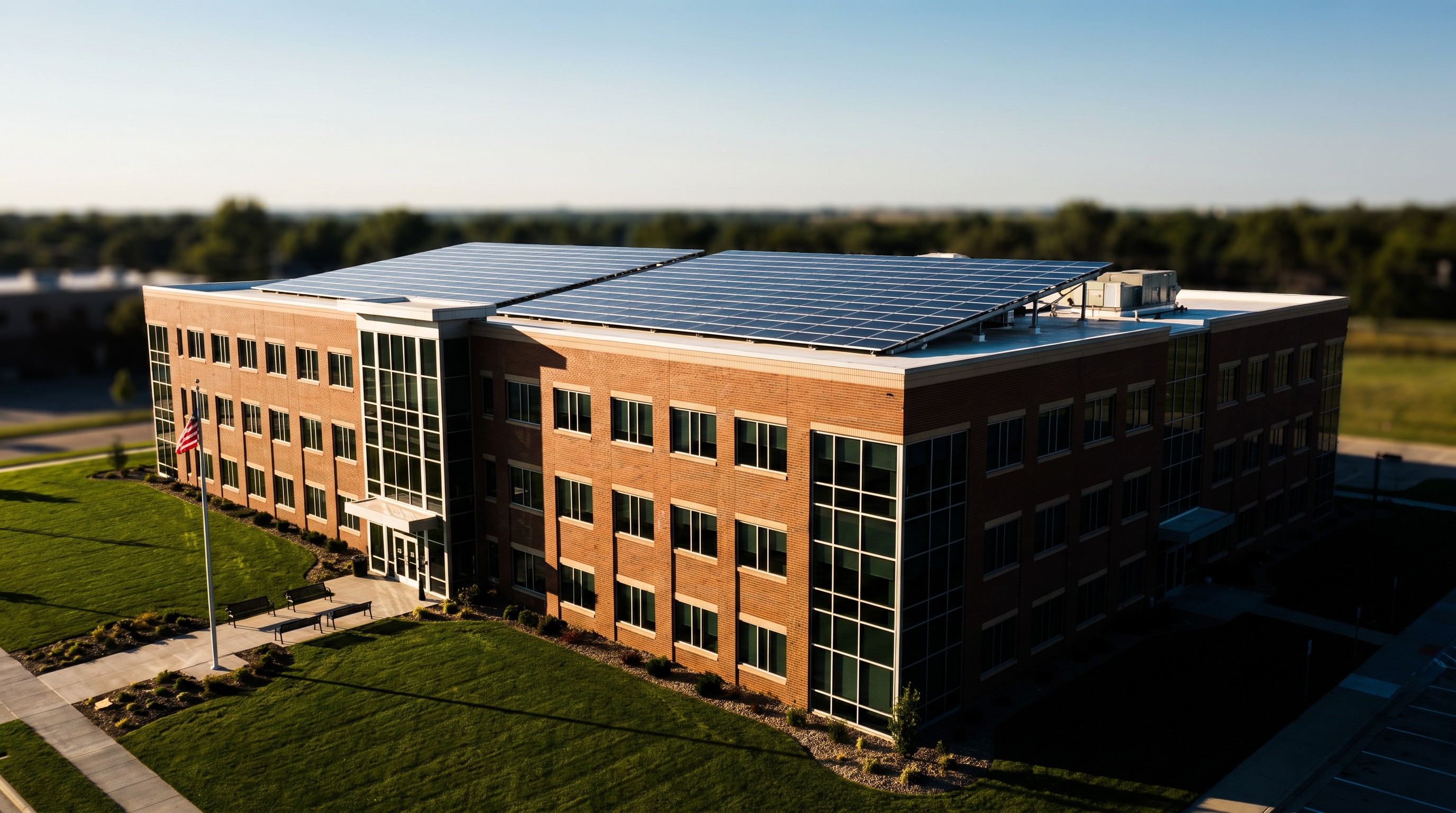 Ground-level view of a municipal solar installation