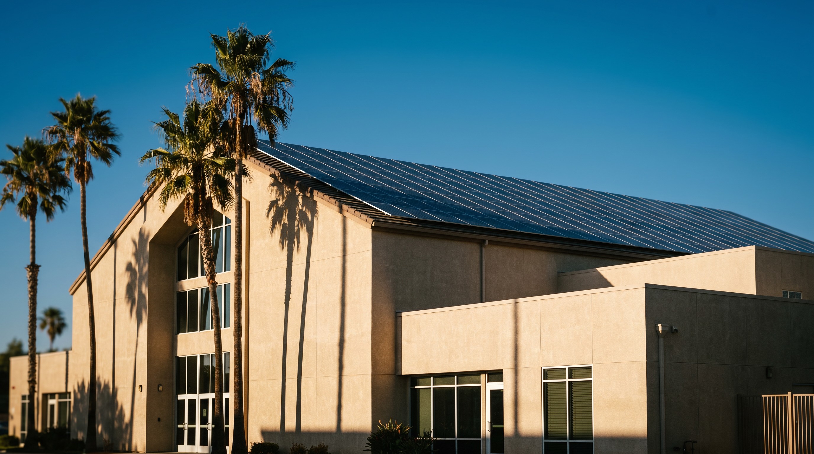 A church building with a rooftop solar energy system